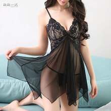 Transparent Sleepwear Women's No-Need-To-Remove Extreme Temptation Plus Size Lingerie French Style Thickened Set - 蕾絲透明半身裙(黑色)+蕾絲網紗(黑色) - 查看 8