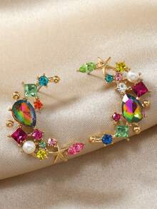 1 Pair Elegant Rhinestone Inlaid Crescent Moon Stud Earrings, Suitable For Women's Daily Wear And Parties, Ramadan - Multicolor 3 - View 2