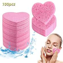 Compressed Cellulose Heart Shape Facial Sponges Natural Cosmetic Spa Sponges Reusable For Facial Cleansing Exfoliating - Coral Pink - View 33