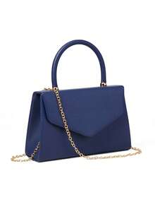 Helyda 1pc Navy Blue Fashionable Solid Color PU Handbag With Flap, Charming & Elegant Ladies Business Bag, Suitable For Women's Daily Use, Clutch/Handbag/Shoulder Bag/Crossbody Bag, Applicable For Wedding/Party/Prom/Banquet - Navy Blue - View 6