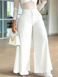 Pantalones anchos y sueltos de pierna ancha tipo maxi para mujer, para primavera - Blanco - Ver 4