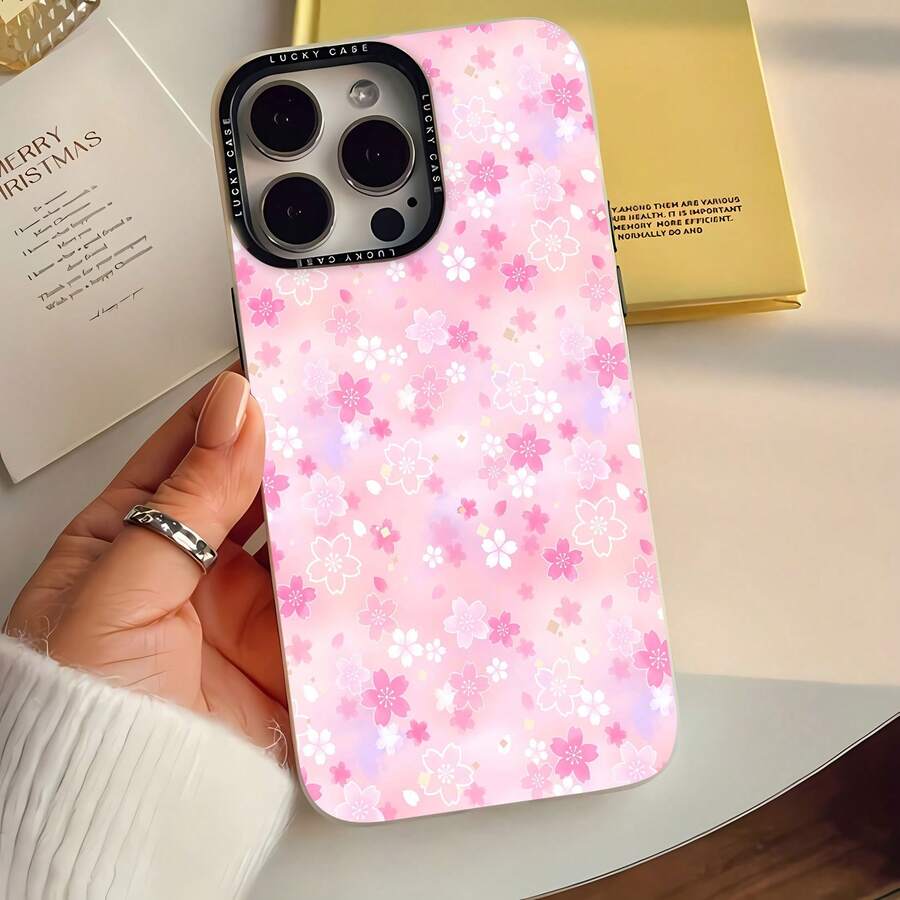 Estuche para teléfono con estampado floral de flor de cerezo Compatible con estuches para teléfonos   17  16 Pro Max  15 Pro Max  13 y  12 Hecho de material de TPU con un acabado láser degradado personalizado de alta gama Moderno y moderno Cómodo de sostener A prueba de golpes y caídas Un gran regalo para familiares, amigos, seres queridos, novios/novias y para días festivos y aniversarios - blanco luz de luna - Ver 1
