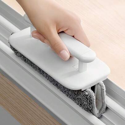 4pcs Detachable Window Slot Cleaning Brush Set, Suitable For Cleaning Window Sills, Corners, Doors And Windows, Includes 1 Handle And 3 Cleaning Cloths