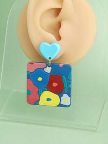 1 par de pendientes geométricos con forma de corazón, elegantes y lindos, adecuados para uso diario y combinar con atuendos - Multicolor - Ver 3