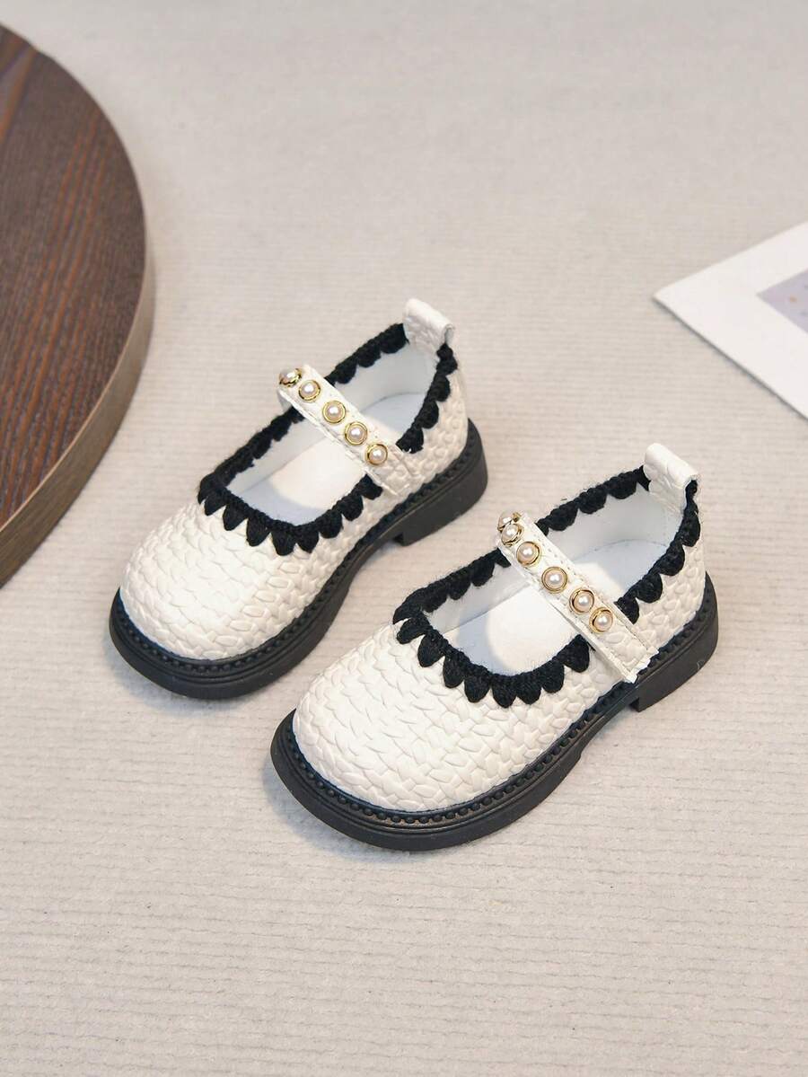 1 Pair White Baby Shoes, Girls Princess Leather Loafers, New Autumn Low Vamp Toddler Shoes - White - View 1