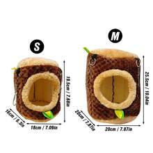 1 pieza Nido de algodón pequeño para mascotas, Nido cálido en forma de tocón de árbol, Nido colgante para hámster - Marrón - Ver 2