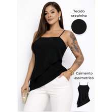 Blusa Alcinha Crepinho caimento assimétrico camadas Blusa Social Assimétrica moda2026 - Preto - Visão 2
