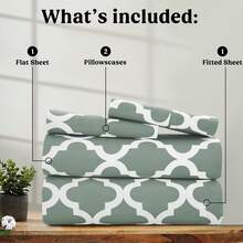 Lux Decor 4 Pieces Quatrefoil Bed Sheets - Stylish Comfy Bedding Set - Hotel Luxury Skin Friendly Cooling Sheets & Pillowcases Without Filler - Classic Collection With 16 Inches Deep Pocket - Shrinkage & Fade Resistant, Valentine's Day Bedroom, Spring Bedding Refresh, Guest Room Essentials, Dorm Room Bedding, Premium Bed Linens, Easy Care Sheets, Hypoallergenic Fabric, Year-Round Comfort, Master Bedroom Update, Matching Bedding Set, Hotel Quality Linens - 灰色和白色 - 查看 6