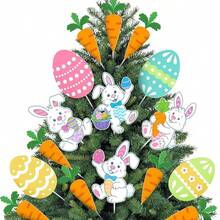 16 piezas Decoración de ramas de árbol de Pascua, Ramas decorativas de Pascua de 8 pulgadas con huevos, conejos y formas de zanahoria, Ramas de árbol decorativas de colores para la decoración del hogar y la fiesta de primavera de Pascua - Multicolor - Ver 6