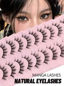 10 Pairs Cartoon Style Natural Cat Eye False Eyelashes, Thick Crossed Mink Fur False Eyelashes, Anime False Eyelashes, Makeup Extension Tool For Party & Travel (MSC14) Strip Eyelashes, Eyelashes, False Eyelashes - Black - View 3
