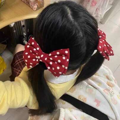 1pc Anime Cosplay Accessories - Red Polka Dot Bow Hairclip + Necktie Set / Sweet Blue Angled Butterfly Necktie / Monthly Manga 2D Academy JK Uniform Anime Student Role Play Accessories