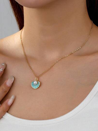 1 pieza Collar con colgante de concha y estrella de mar de verano para mujer