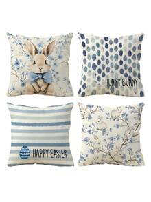 1pc/4pcs Rabbit & Easter Egg Print Pillow Cover, Home Decor Sofa Cushion Cover, Bedroom Headrest Pillow Slip, Car Lumbar Cushion Cover, Room Decor - Multicolor - View 3