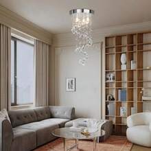 Lámpara de techo rectangular de vidrio para sala de estar 8 luces modernas de montaje empotrado lámpara colgante para a de cocina comedor clóset decoración de boda-0003 - Plateado 3 luces-altura 22" - Ver 5