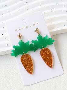 1 Pair Acrylic Cute Carrot Earrings, Glittery Orange Interesting Earrings, Holiday Earrings - Radish - View 3