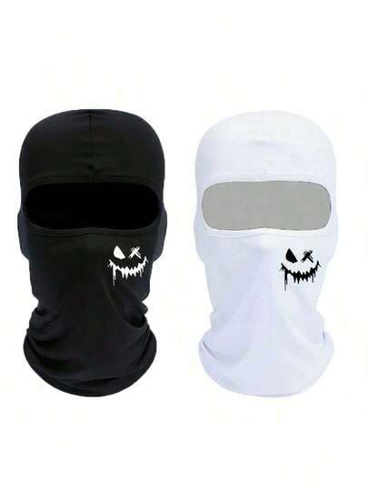 Multifunctional Graffiti Logo Balaclava Hat, Suitable For Cycling, Fishing, Skiing, Hiking - Knitted Nylon & Spandex, Hand Washable, Black