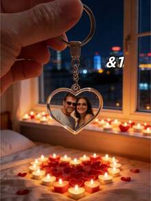 1Pc Personalized Valentine's Day Heart Acrylic Keychain – Custom Photo Keyring With Optional Background Removal, Romantic Love Design, Sweet Valentine's Day Gift For Couples - Multicolor - View 3