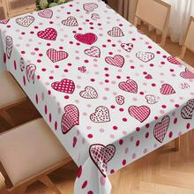 1pc Heart-Shaped Polka Dot Rectangular Tablecloth Design, Elegant Choice For Dining Table, Adds Graceful Charm To Long Tables | Neat Draping Edges - Red and White - View 15