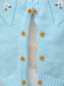 Baby Girls Embroidered Long Sleeve Knit Romper - Baby Blue - View 7