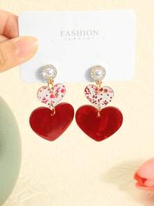 1 Pair Faux Pearl Heart Clip-On Earrings (Card Not Included) For Women - Multicolor - View 1