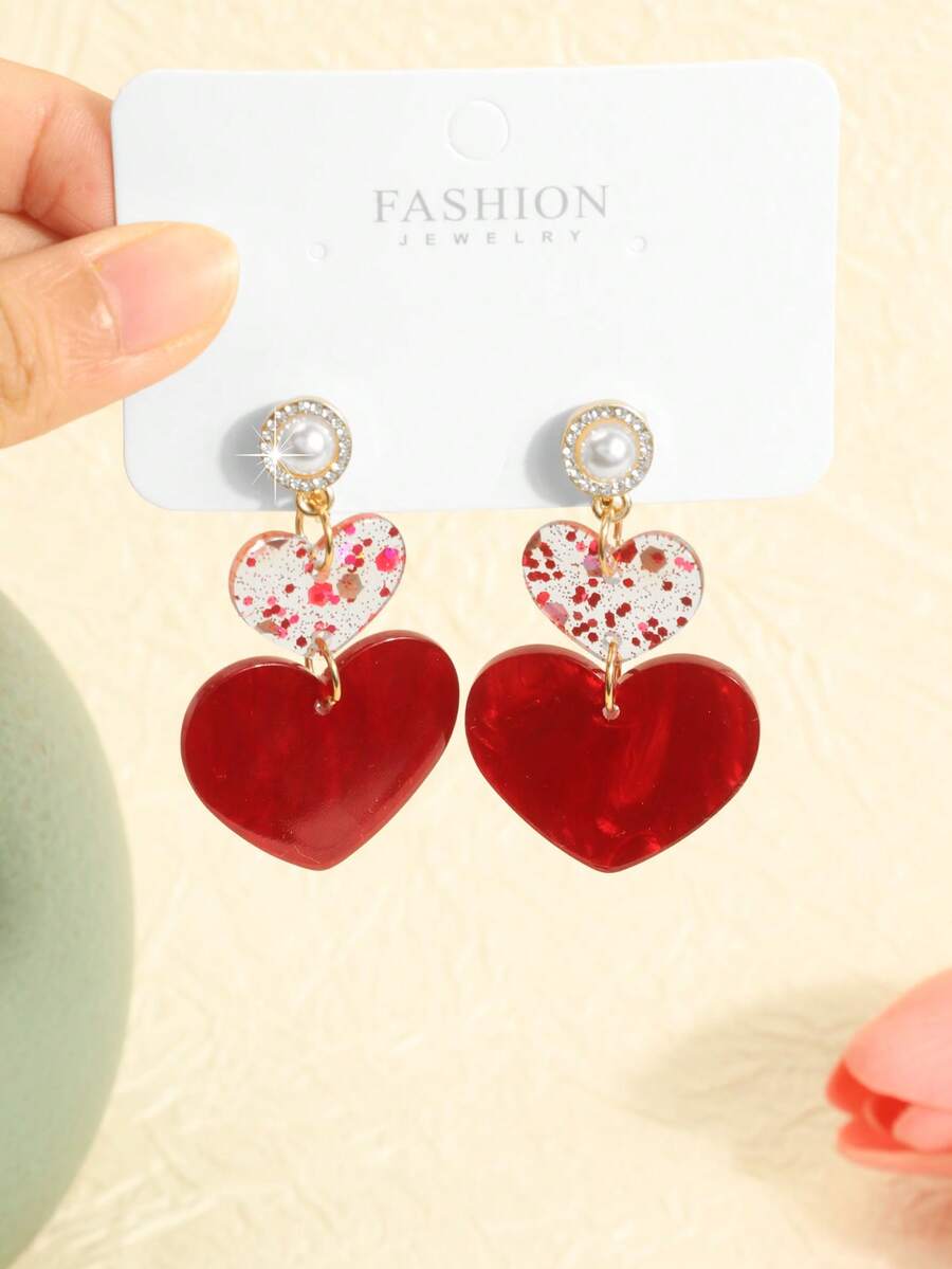 1 Pair Faux Pearl Heart Clip-On Earrings (Card Not Included) For Women - Multicolor - View 1