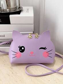 1pc Girl's PU Leather Zipper Closure Cute Cartoon Cat Youth Small Crossbody Bag, Suitable For Daily Use - Cat - View 15
