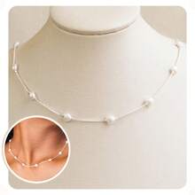 Presente Colar Choker Gargantilha Pérola Coração Feminino Prata 925 - Prata - Visão 1