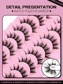 10 Pairs Cartoon Style Natural Cat Eye False Eyelashes, Thick Crossed Mink Fur False Eyelashes, Anime False Eyelashes, Makeup Extension Tool For Party & Travel (MSC14) Strip Eyelashes, Eyelashes, False Eyelashes - Black - View 6