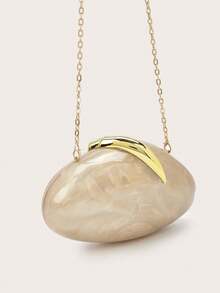 Sac de soirée en forme de coquillage en acrylique, nouveau sac de soirée de mariage blanc de luxe pour la mariée avec chaîne d'épaule, sac élégant en forme de coquillage, convient pour la fête, le mariage, le banquet et le gala, assorti avec la robe de mariée, la tenue de soirée, la robe de bal, la tenue d'anniversaire et la robe de fête pour dames - Nude - Voir 4