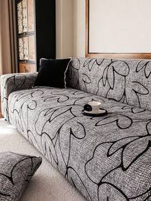 1pc Minimalist Printed Sofa Cover And 1pc Matching Cushion Cover, Modern Minimalist Elastic Breathable Milk Silk Full Coverage Sofa Slipcover, Suitable For Living Room, All Season - Multicolor - View 4