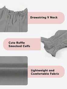 Teen Girls' Casual Blouse - V-Neck Chiffon Shirt With Smocked Cuffs And Long Sleeve - 灰色的 - 查看 4