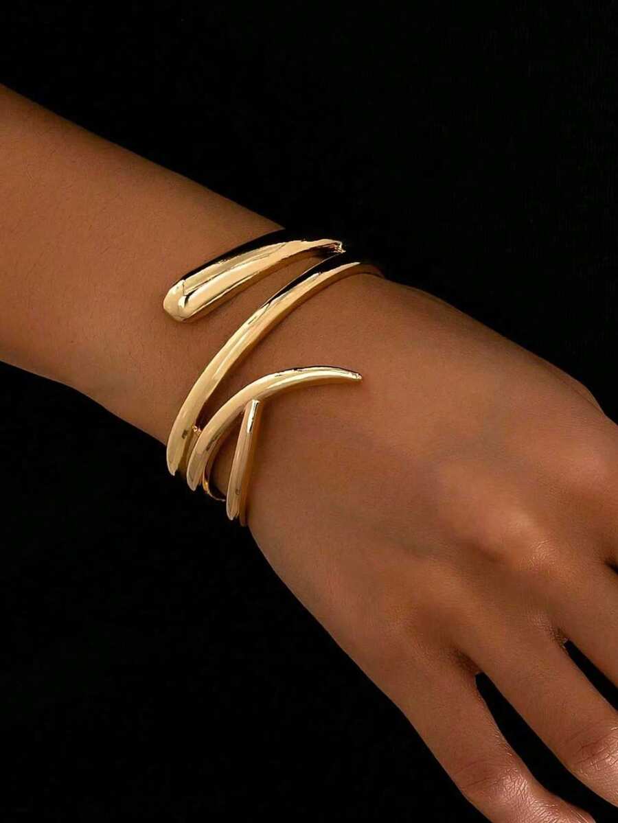 1件装 时尚简约纯金加厚耐用几何手镯，女士款 - 金黃色 - 查看 1