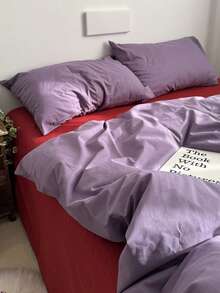 3pcs Nordic Minimalist INS Style Bedding Set, 2 Purple Pillowcases + 1 Duvet Cover (No Bed Sheet) - Purple - View 2