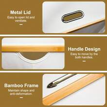 Laundry Hamper With Lid Cover - Sturdy Tall Bamboo Laundry Basket Clothes Organizer - Aesthetic Bedroom Fabric Bin - Big Bathroom Dirty Clothes Hamper - 100 Liters - Beige Vegetable Basket - 米色 - 查看 8