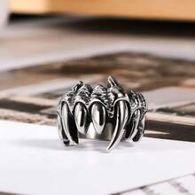 1pc Vintage Style Non-Fading Teeth & Skull Punk Finger Ring, Vampire Gothic Halloween Gift For Men - SA420 - View 6