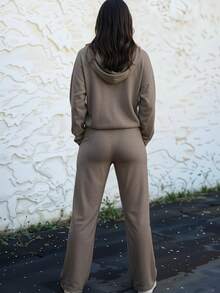 Conjunto Deportivo Moderno Sudadera Ajustada Holgado Comodidad Total Caída Suave Silueta Definida Mujer Casual Moda Femenina Vestir Popular - Nude Jaspe - Ver 3