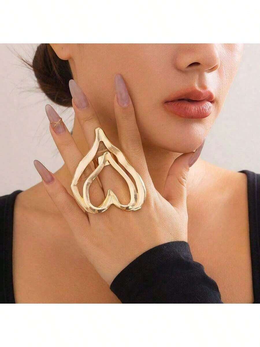 1pc Exaggerated Heart Shaped Valentine's Day Element Women's Ring - Gold - View 1