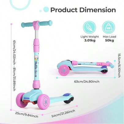 3 Wheel Kids Scooter Age 2-6, Foldable Toddler Scooter With Flashing Light-Up Wheels, 4 Level Height Adjustable Lean To Steer Lightweight Kick Scooter For Boys Girls