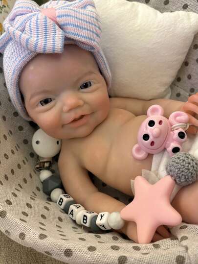 1个13英寸可爱重生娃娃，柔软触感硅胶艺术男婴查理，3D涂漆或未涂漆新生儿，血管清晰可见，清醒状态，解剖结构精准，生日礼物/装饰品/收藏品