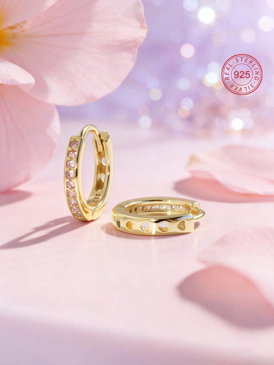 Artepollo 一对925纯银防过敏耳环，镶嵌闪亮立方氧化锆，镂空心形设计，礼盒包装，是节日、生日、圣诞节、新年礼物的理想之选。 - 均碼 - 查看 1