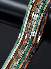 4*13毫米天然长方形紫水晶/虎眼石/图画碧玉/达尔马提亚碧玉水晶玛瑙宝石隔珠散珠，DIY饰品制作吊坠珠 - 彩色 - 查看 2