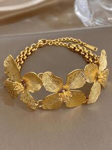 18K镀金不锈钢复古多层花朵项链手链套装，女士适用，妈妈礼物，情人节、派对、晚宴、日常、约会、母亲节、新年、婚礼、海滩、圣诞节、周年纪念日、波西米亚风珠宝、生日伴娘礼物、高贵优雅配饰套装 - 彩色 - 查看 6