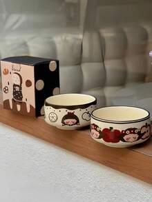 日本手绘水果少女陶瓷碗，釉下彩工艺，可作水果碗、酸奶碗、零食碗、饭碗、甜点碗，适合日常使用、家居、餐厅、下午茶、馈赠亲友、节日礼品。 - 彩色 - 查看 5