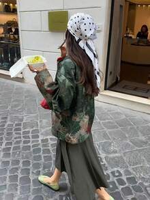 1件女款優雅波點緞面方巾，法式絲巾，輕盈透氣，適合多種場合 - 黑色波點 - 查看 6