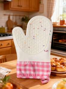 1pc Plaid Heat Resistant Glove, Thick Silicone Oven Gloves For Kitchen Baking, High Temperature Insulation, Non-Slip & Microwave Friendly - Multicolor - View 4