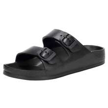 Unisex Slip-On-On Double Bar Sandals, Minimalist Hook And Loop Beach Slippers, Outdoor Casual- Black - Black - View 9