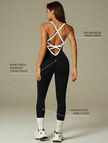 UONNOU Contrast Binding Sports Jumpsuit - Black and White - View 3