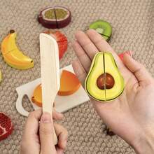 Träleksak med låtsasleksaker som skär frukt och grönsaker, pedagogiskt pussel för pojkar och flickor - Gul - Visa 5