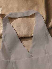 Women's Solid Color Halter Single-Breasted Fashionable Versatile Date Party Top Casual Summer - Grey - View 5