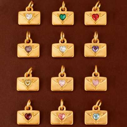 不锈钢情人节情书信封，高色牢度，耐磨，防水，DIY珠宝配件，12种诞生石，项链吊坠耳环袋用品